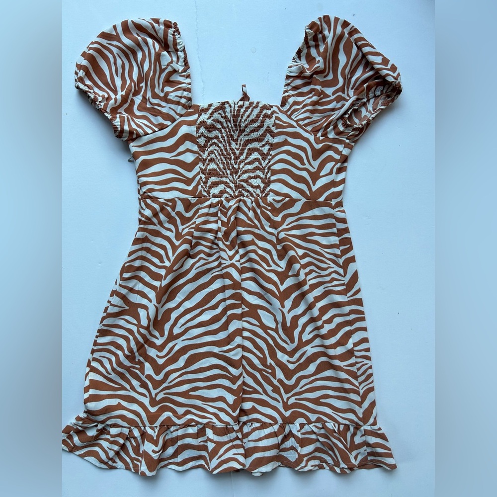 Brown/white printed summer dress